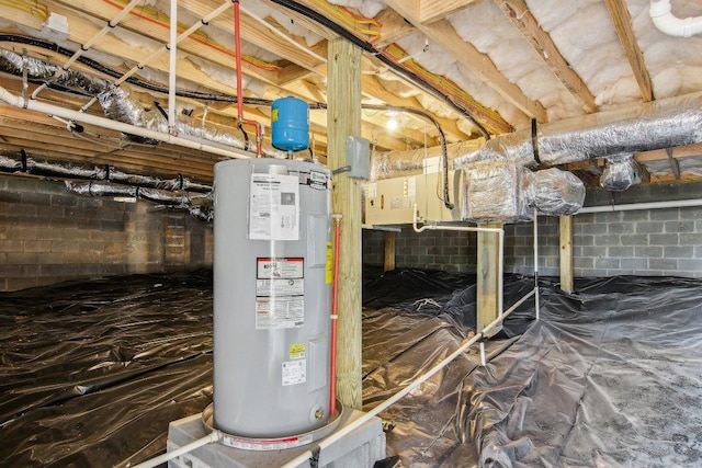 utilities featuring crawl space and water heater