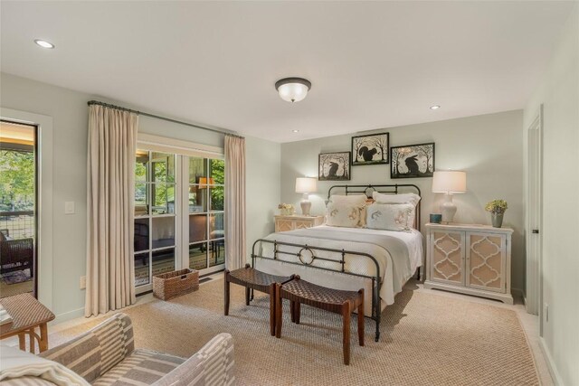 72 Winterberry Ct Unit 7, Highlands, NC 28741 - bedroom with access to exterior, light colored carpet, multiple windows, and recessed lighting