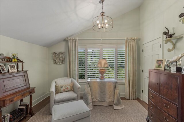 72 Winterberry Ct Unit 7, Highlands, NC 28741 - living area with vaulted ceiling, a chandelier, and wood finished floors