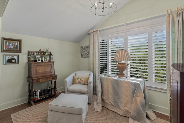 72 Winterberry Ct Unit 7, Highlands, NC 28741 - sitting room with vaulted ceiling, a chandelier, plenty of natural light, and wood finished floors