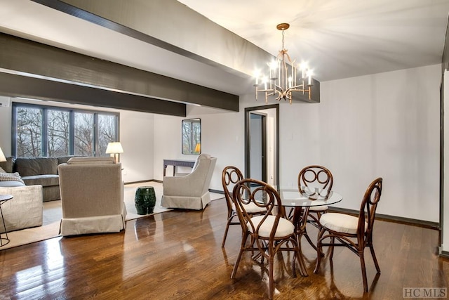 dining area featuring a notable chandelier and dark wood-type flooring