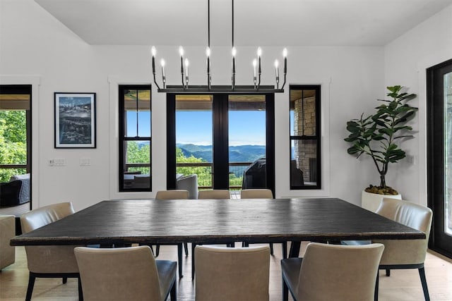 55 Steeplebush Ct, Tuckasegee, NC 28783 - dining area with a chandelier and a mountain view