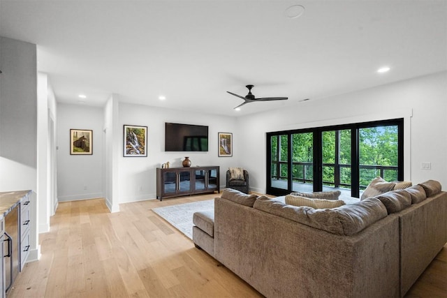 55 Steeplebush Ct, Tuckasegee, NC 28783 - living room featuring recessed lighting, light wood-style flooring, and ceiling fan
