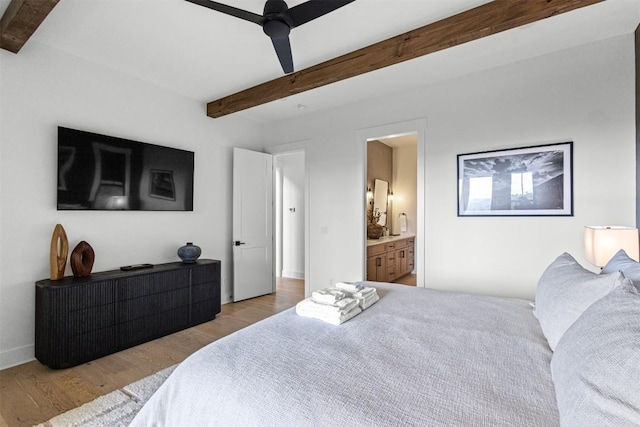 55 Steeplebush Ct, Tuckasegee, NC 28783 - bedroom featuring beam ceiling, light wood finished floors, and ensuite bathroom