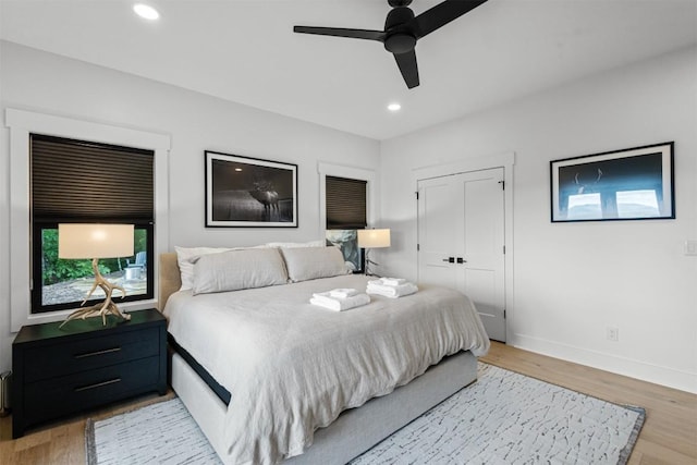 55 Steeplebush Ct, Tuckasegee, NC 28783 - bedroom featuring light wood finished floors, recessed lighting, and ceiling fan