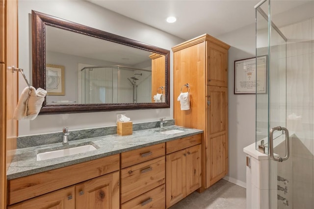 230 Jersey Trl Unit 12, Sapphire, NC 28774 - bathroom with double vanity, a shower stall, and tile patterned flooring
