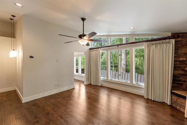 314 Beckonridge Trl, Sapphire, NC 28774 - unfurnished living room featuring a ceiling fan, wood-type flooring, and recessed lighting