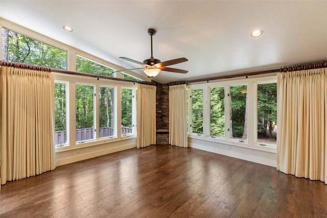 314 Beckonridge Trl, Sapphire, NC 28774 - empty room featuring a ceiling fan, lofted ceiling, dark wood-style floors, and recessed lighting