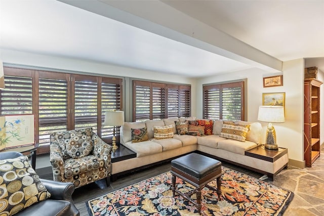 314 Beckonridge Trl, Sapphire, NC 28774 - living room featuring baseboards and beam ceiling