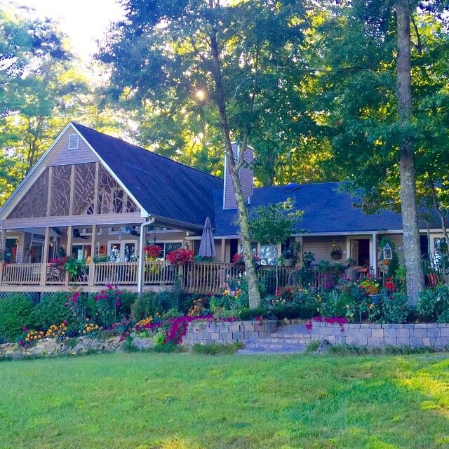 546 Upsy Daisy Ln, Cullowhee, NC 28723 - back of property featuring a lawn and a chimney