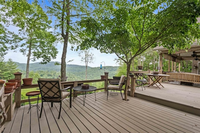 546 Upsy Daisy Ln, Cullowhee, NC 28723 - wooden terrace with a mountain view and outdoor dining area