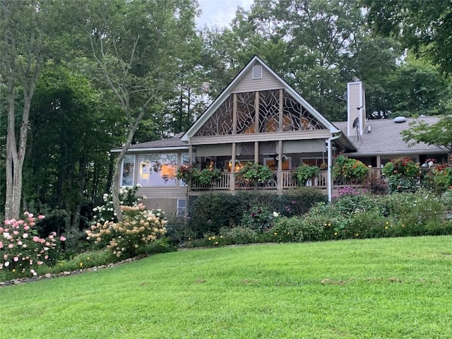 546 Upsy Daisy Ln, Cullowhee, NC 28723 - view of front of house featuring a front yard and a chimney