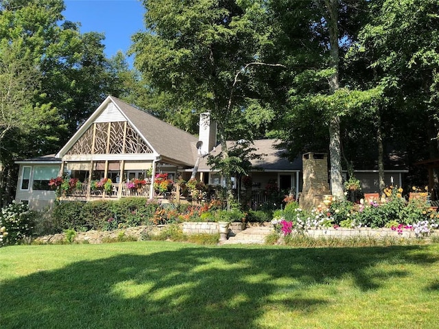546 Upsy Daisy Ln, Cullowhee, NC 28723 - back of house with a lawn and a chimney