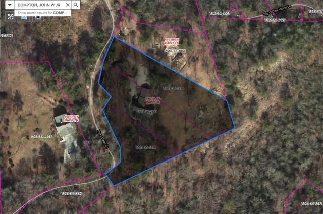 546 Upsy Daisy Ln, Cullowhee, NC 28723 - aerial map of property and surrounding area with property boundaries highlighted