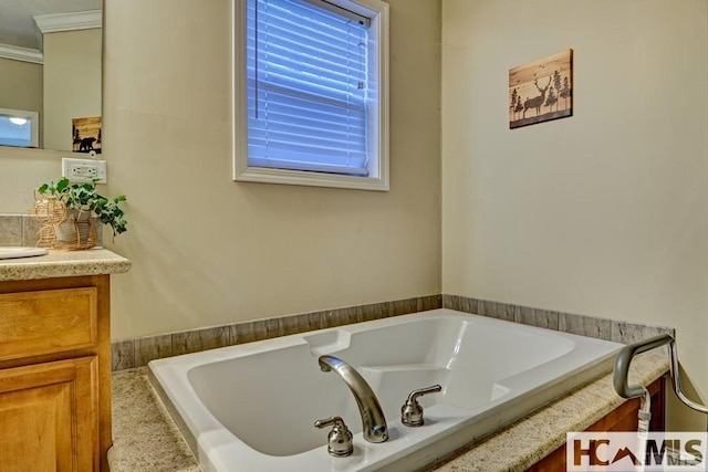 400 Cole Mountain Cir, Highlands, NC 28741 - bathroom featuring vanity, ornamental molding, and a garden tub