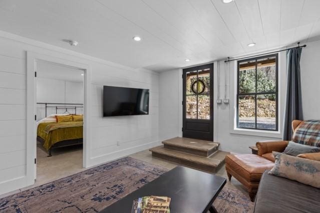 living area with recessed lighting