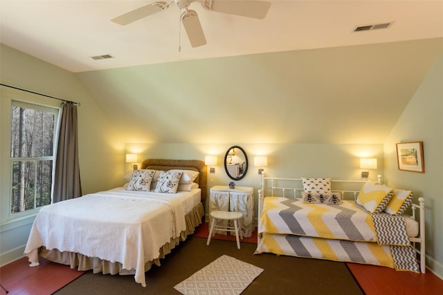 53 Rocky Top Dr, Cashiers, NC 28717 - bedroom with lofted ceiling, a ceiling fan, and baseboards