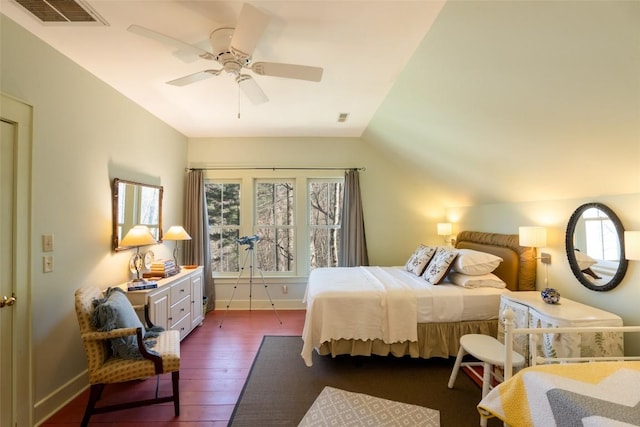 53 Rocky Top Dr, Cashiers, NC 28717 - bedroom featuring dark wood finished floors, ceiling fan, vaulted ceiling, and baseboards