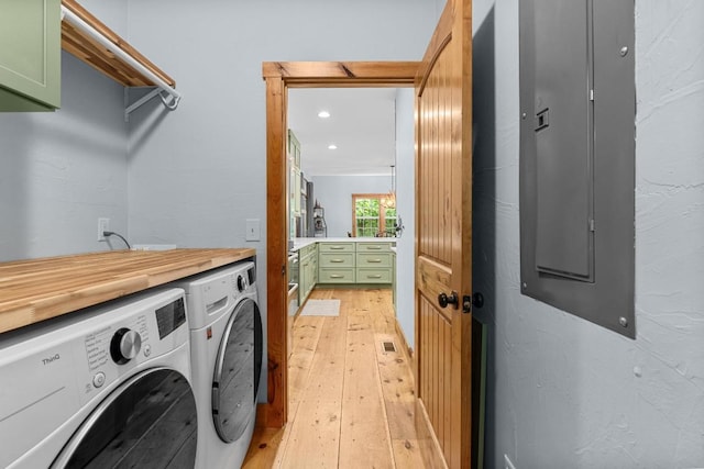 599 Tower Rd, Sapphire, NC 28774 - laundry area with separate washer and dryer, light wood-type flooring, and recessed lighting