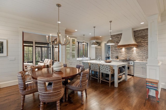 542 Cross Creek Trl, Cullowhee, NC 28723 - dining space with dark wood-type flooring, a chandelier, and recessed lighting