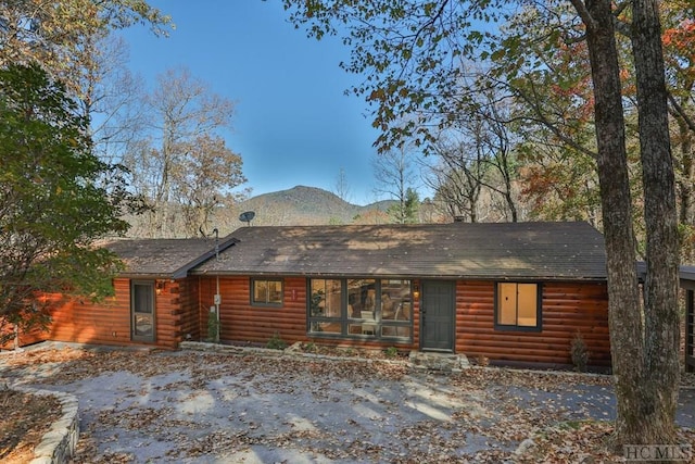 cabin featuring a mountain view