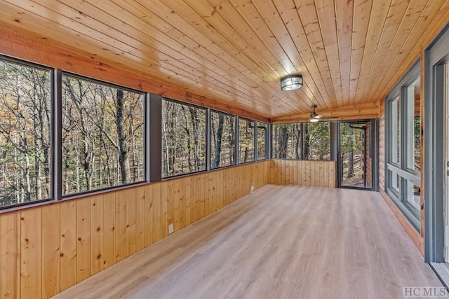 unfurnished sunroom with plenty of natural light and wooden ceiling