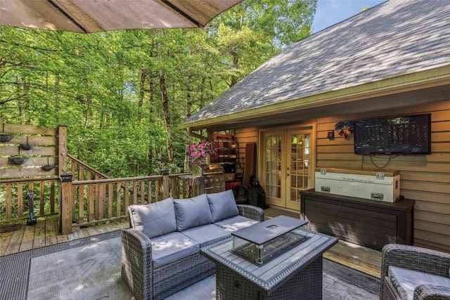 27 Dwarf Mountain Rd Unit 23Un, Sapphire, NC 28774 - deck with french doors, an outdoor hangout area, and grilling area
