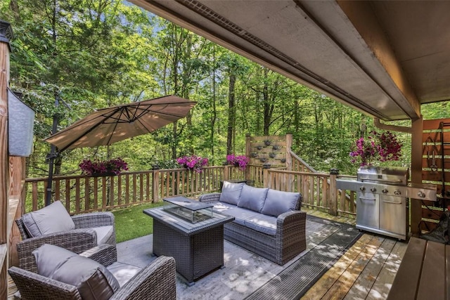 27 Dwarf Mountain Rd Unit 23Un, Sapphire, NC 28774 - wooden terrace featuring an outdoor living space and a grill