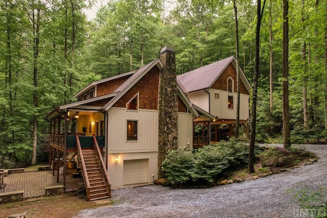 exterior space with a garage