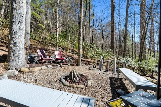 view of yard with an outdoor fire pit