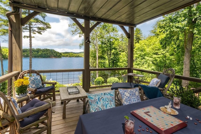 421 Easter Ln, Cullowhee, NC 28723 - wooden deck with a water view and an outdoor living space