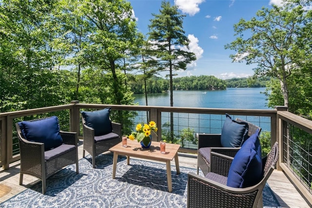 421 Easter Ln, Cullowhee, NC 28723 - wooden terrace with a water view and an outdoor living space