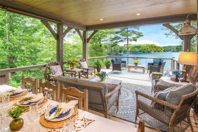 421 Easter Ln, Cullowhee, NC 28723 - wooden terrace with an outdoor hangout area and a water view