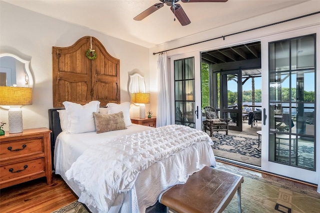 421 Easter Ln, Cullowhee, NC 28723 - bedroom featuring access to exterior, wood finished floors, and ceiling fan