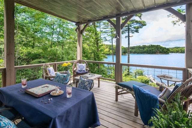 421 Easter Ln, Cullowhee, NC 28723 - deck featuring a water view and outdoor dining space