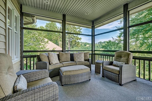 sunroom / solarium with wooden ceiling