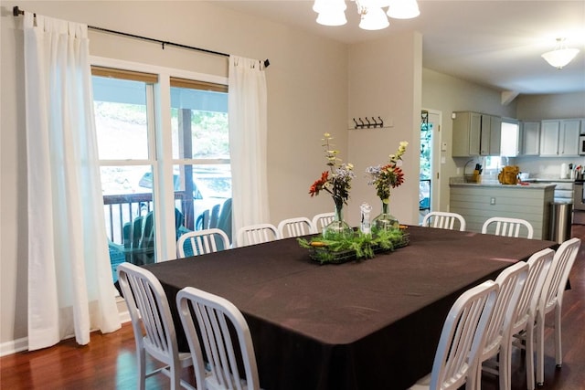 110 Kestrel Ct, Sapphire, NC 28774 - dining area featuring dark wood-style flooring, a chandelier, and baseboards
