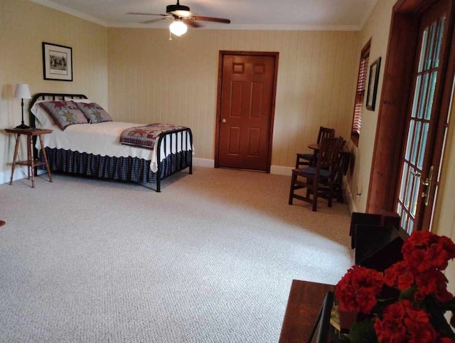 172 Moon Ridge Dr, Sky Valley, GA 30537 - bedroom featuring carpet, crown molding, baseboards, and a ceiling fan
