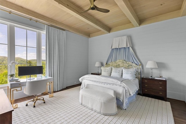 893 High Mountain Dr, Cashiers, NC 28717 - bedroom featuring a desk, wooden ceiling with exposed beams, and wood finished floors