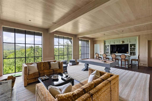 893 High Mountain Dr, Cashiers, NC 28717 - sunroom / solarium with beamed ceiling, billiards, and healthy amount of natural light