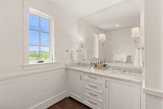 893 High Mountain Dr, Cashiers, NC 28717 - bathroom with double vanity and wainscoting