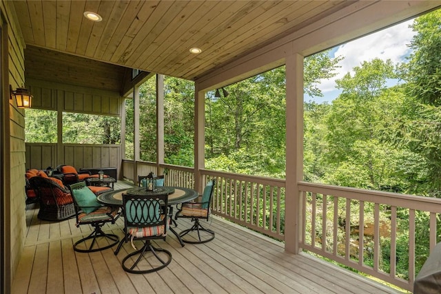 115 Falls Ct W, Highlands, NC 28741 - wooden terrace with outdoor dining area