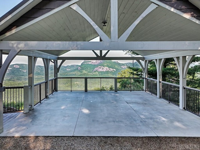 view of patio with a mountain view