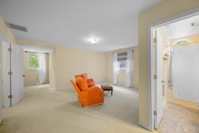 sitting room with light carpet