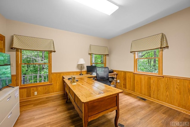 home office featuring light hardwood / wood-style flooring