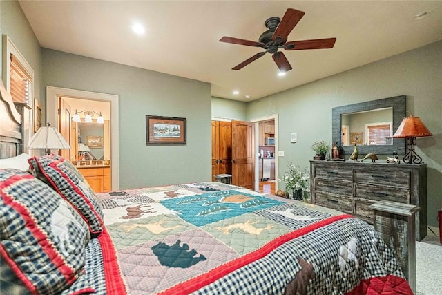 159 Highlands Pt, Highlands, NC 28741 - carpeted bedroom with recessed lighting, ensuite bath, and a ceiling fan