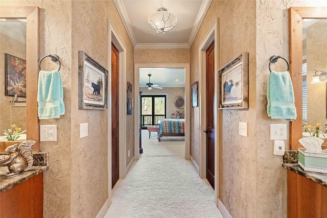 159 Highlands Pt, Highlands, NC 28741 - hallway featuring light colored carpet and crown molding