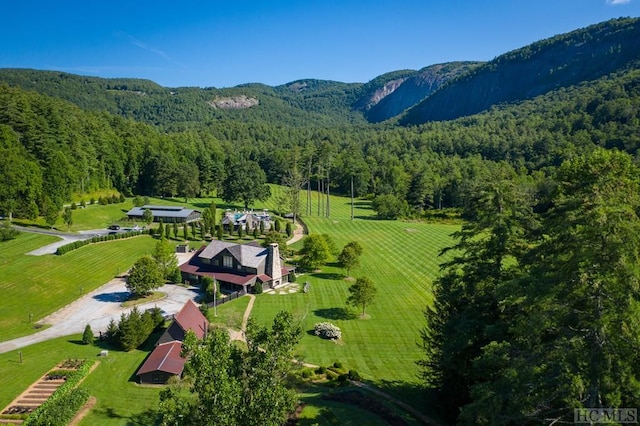 aerial view featuring a rural view and a mountain view