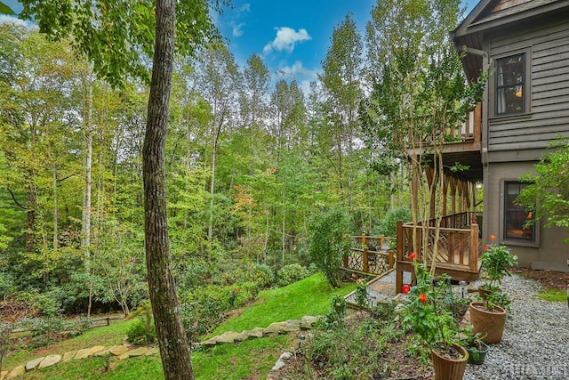 view of yard featuring a wooden deck