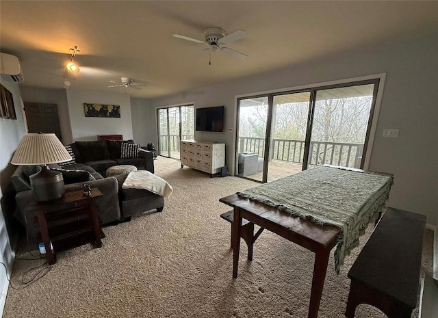 258 Club Colony Ln, Lake Toxaway, NC 28747 - living room with carpet floors, ceiling fan, and a wall mounted air conditioner